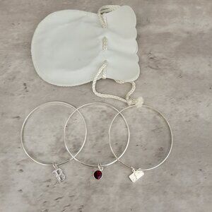 MLB Boston Red Sox Silver Charm Bangle Bracelet Set Womens Baseball Fan Gift Bag